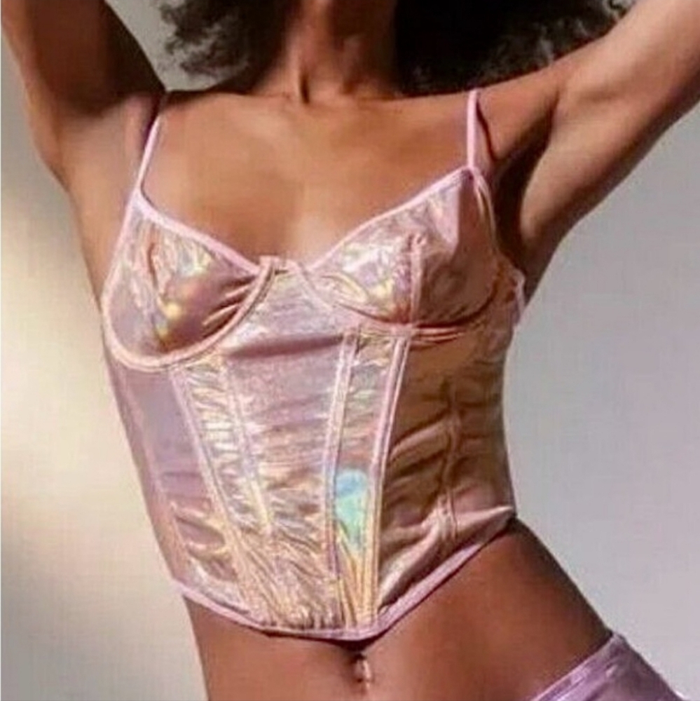 URBAN OUTFITTERS x OUT FROM UNDER Pink Crystalline Corset Top